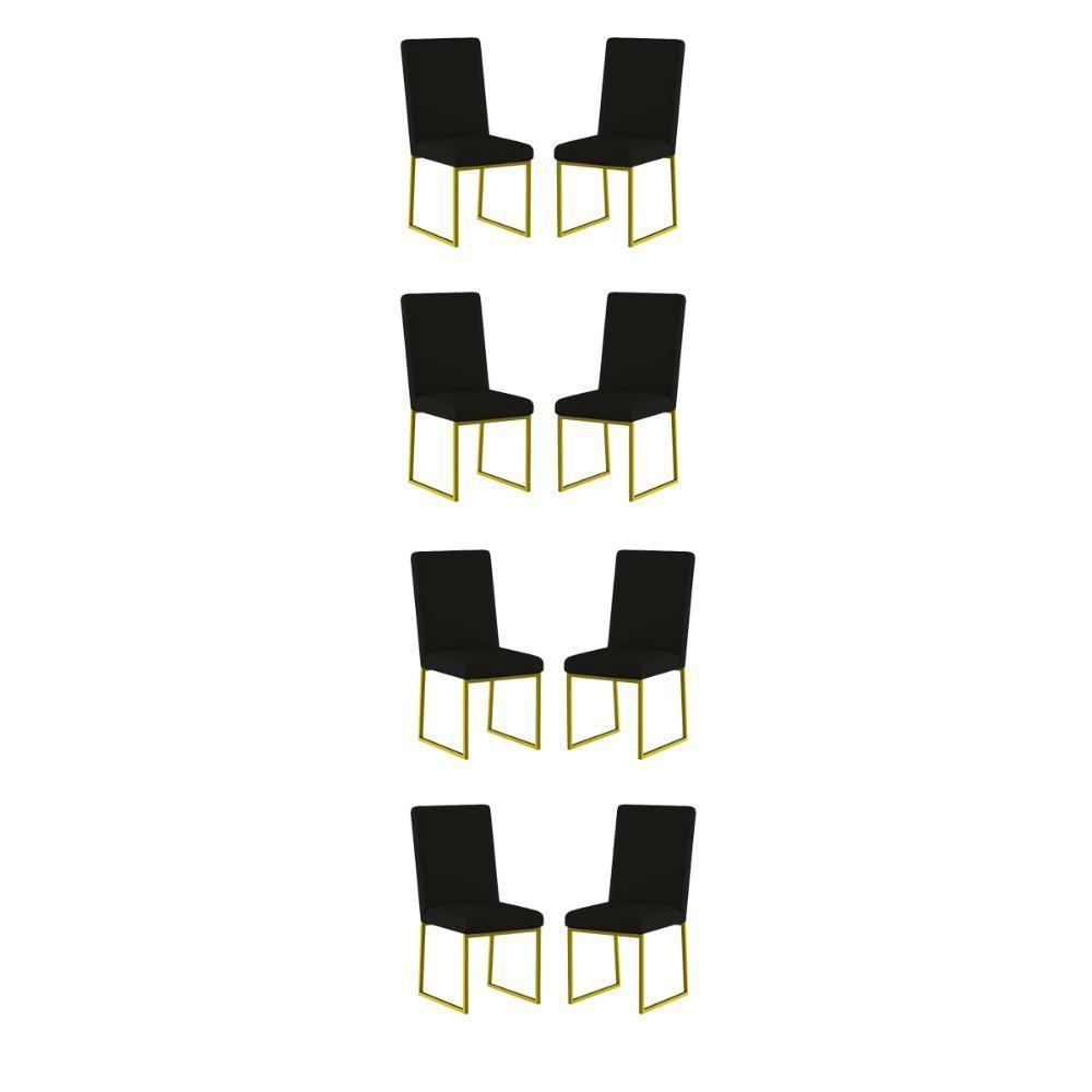 Kit 8 Cadeiras Para Mesa De Jantar Base Industrial Dourado Balaqui Preto - 1