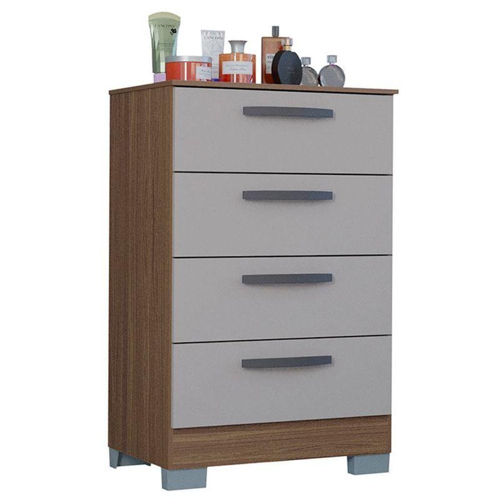 Cômoda 867 4 Gavetas E Guarda Roupa Solteiro Tóquio 4 Portas Castanho Off White - Poquema - 4