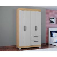 Cômoda 867 4 Gavetas E Guarda Roupa Solteiro Tóquio 4 Portas Damasco Off White - Poquema - 2