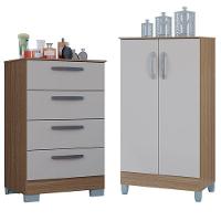 Cômoda 867 4 Gavetas Com Armário Multiuso 2 Portas Pequeno Castanho Off White - Poquema - 1