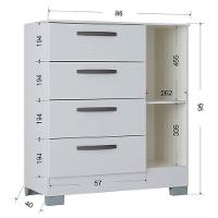 Cômoda 868 4 Gavetas E 1 Porta Com Guarda Roupa Solteiro Tóquio 4 Portas Branco Brilho - Poquema - 6