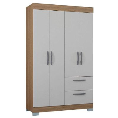Guarda Roupa Solteiro Tóquio 4 Portas 2 Gavetas Castanho Off White MDP Poquema Móveis