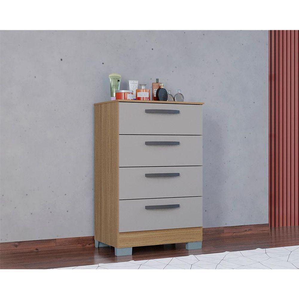 Cômoda 867 4 Gavetas Com Armário Multiuso 2 Portas Pequeno Damasco Off White - Poquema - 2