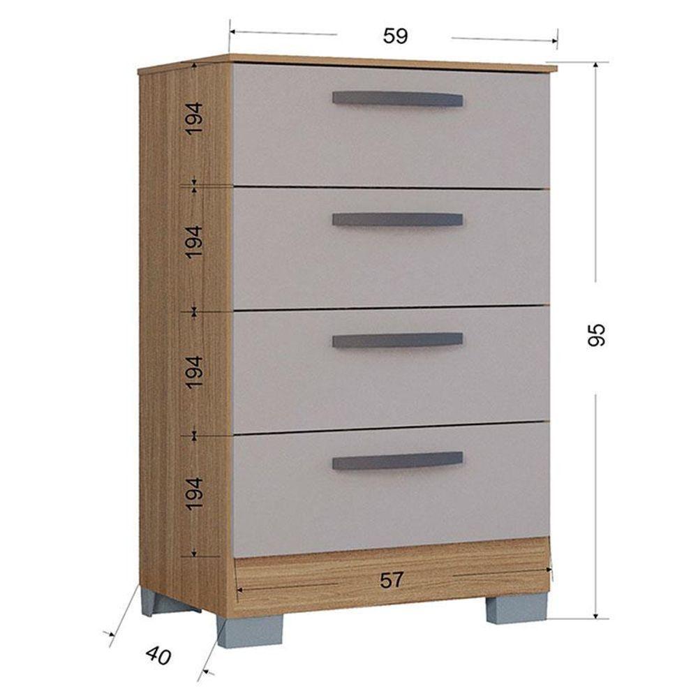 Cômoda 867 4 Gavetas Com Armário Multiuso 2 Portas Pequeno Damasco Off White - Poquema - 6