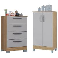 Cômoda 867 4 Gavetas Com Armário Multiuso 2 Portas Pequeno Damasco Off White - Poquema - 1