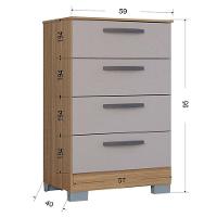 Cômoda 867 4 Gavetas Com Armário Multiuso 2 Portas Pequeno Damasco Off White - Poquema - 6