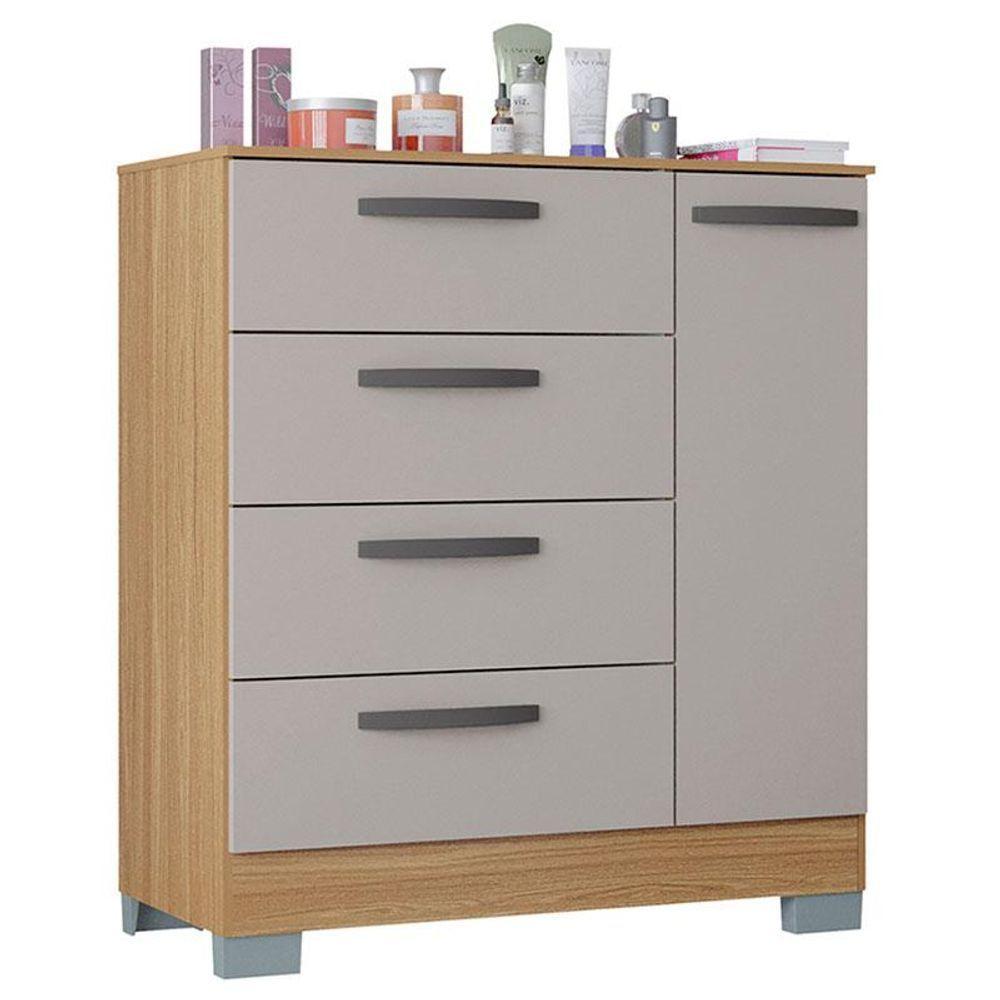 Cômoda 868 4 Gavetas E 1 Porta Com Armário Multiuso 2 Portas Pequeno Damasco Off White - Poquema - 7