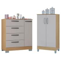 Cômoda 868 4 Gavetas E 1 Porta Com Armário Multiuso 2 Portas Pequeno Damasco Off White - Poquema - 1