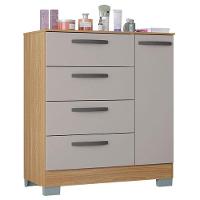 Cômoda 868 4 Gavetas E 1 Porta Com Armário Multiuso 2 Portas Pequeno Damasco Off White - Poquema - 7