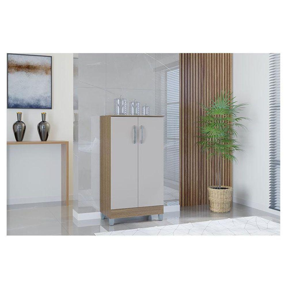 Cômoda 868 4 Gavetas E 1 Porta Com Armário Multiuso 2 Portas Pequeno Castanho Off White - Poquema - 4