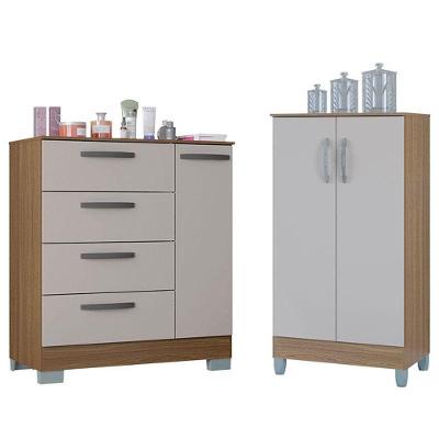 Cômoda 868 4 Gavetas em MDF com Puxador Plástico Off White e Castanho Pequena