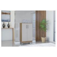 Cômoda 868 4 Gavetas E 1 Porta Com Armário Multiuso 2 Portas Pequeno Castanho Off White - Poquema