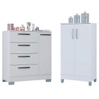 Cômoda 868 4 Gavetas E 1 Porta Com Armário Multiuso 2 Portas Pequeno Branco Brilho - Poquema - 1