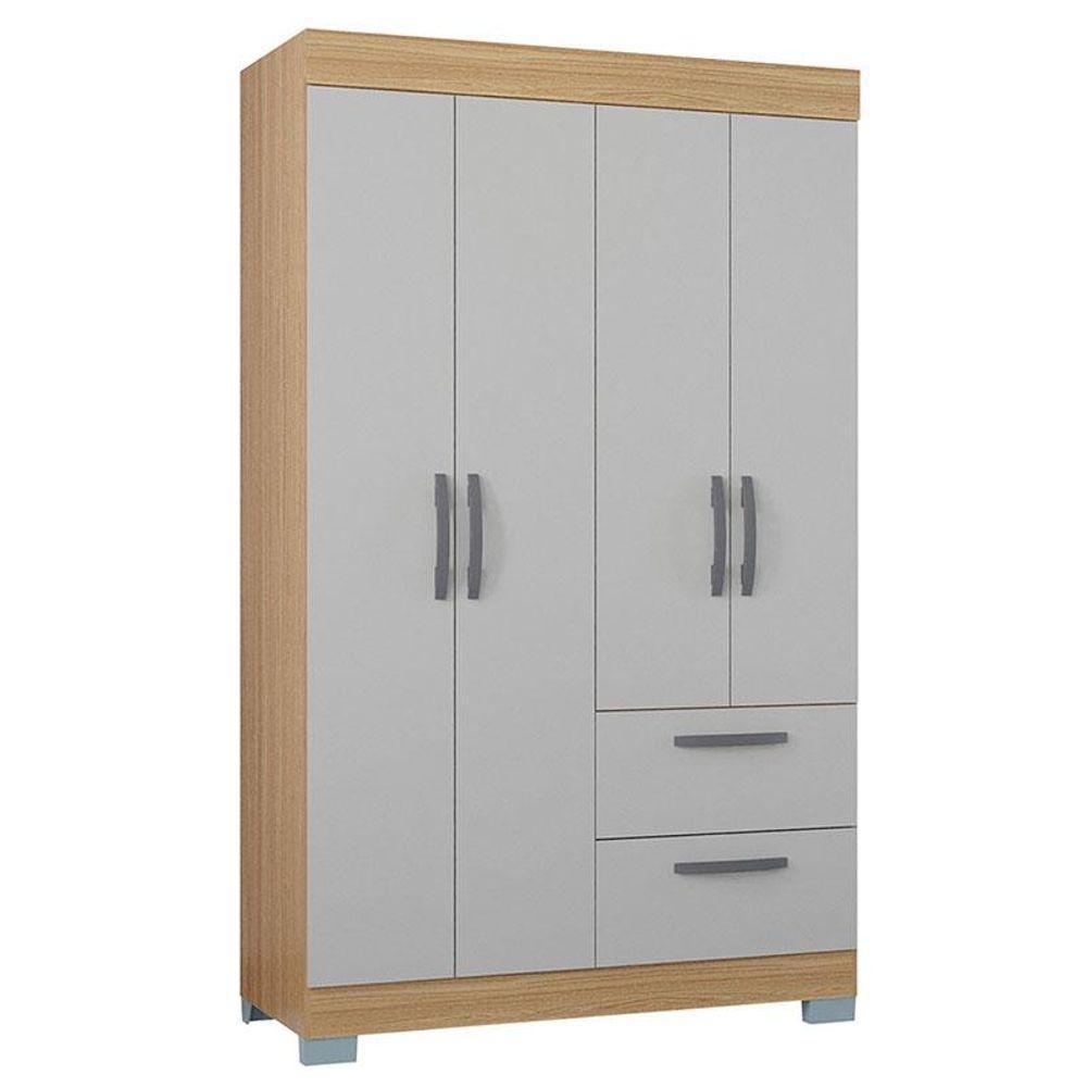 Cômoda 868 4 Gavetas E 1 Porta Com Guarda Roupa Solteiro Tóquio 4 Portas Damasco Off White - Poquema - 4