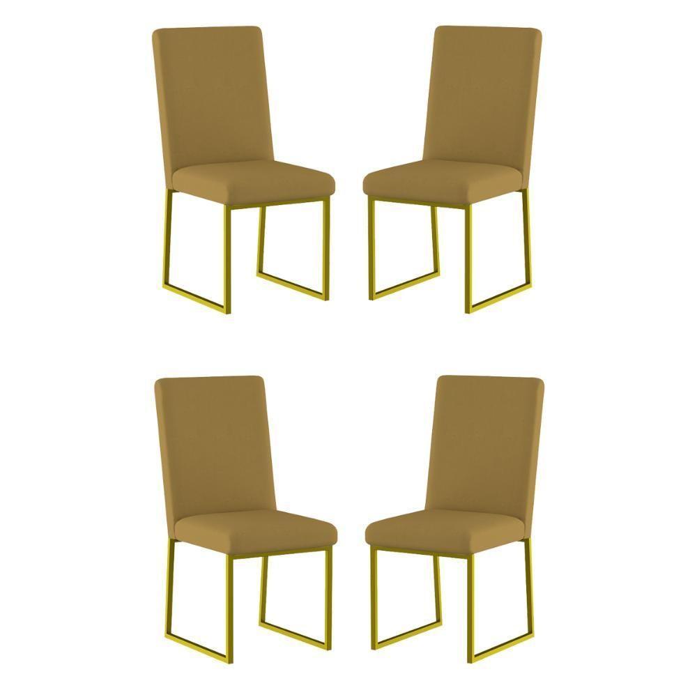 Kit 4 Cadeiras Para Mesa De Jantar Base Industrial Dourado Balaqui Capuccino - 1