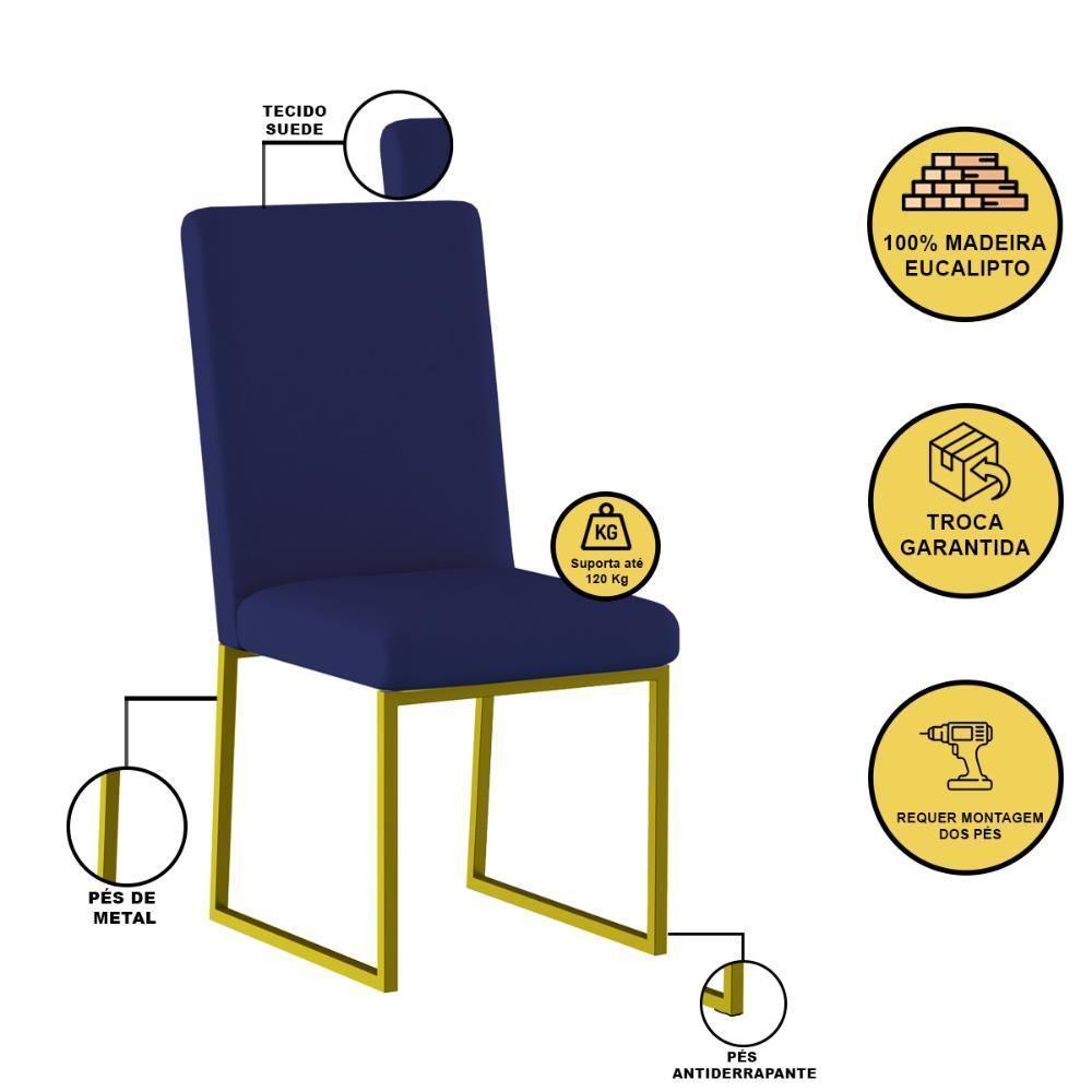 Kit 4 Cadeiras Para Mesa De Jantar Base Industrial Dourado Balaqui Azul Marinho - 4