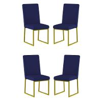 Kit 4 Cadeiras Para Mesa De Jantar Base Industrial Dourado Balaqui Azul Marinho - 1