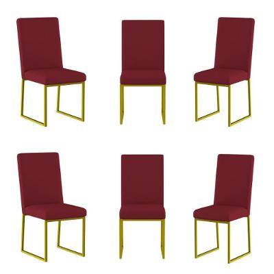 Kit 6 Cadeiras Para Mesa De Jantar Base Industrial Dourado Balaqui Marsala