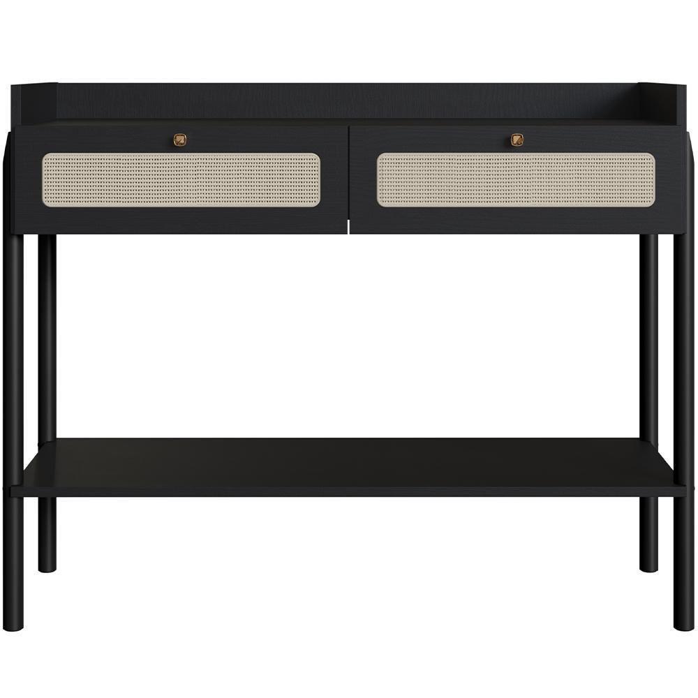 Aparador Para Sala De Estar 2 Gavetas Pés Madeira Moss A03 Nero Preto - 1