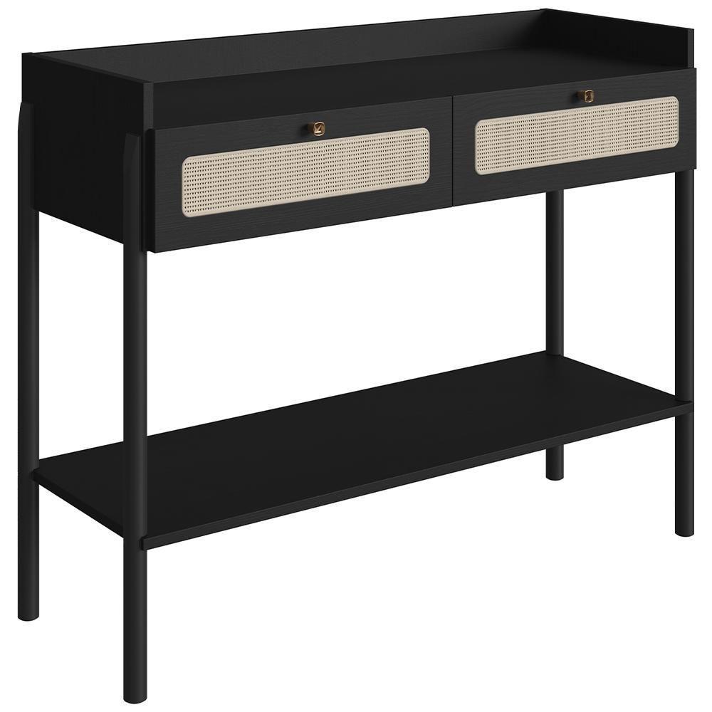 Aparador Para Sala De Estar 2 Gavetas Pés Madeira Moss A03 Nero Preto - 2