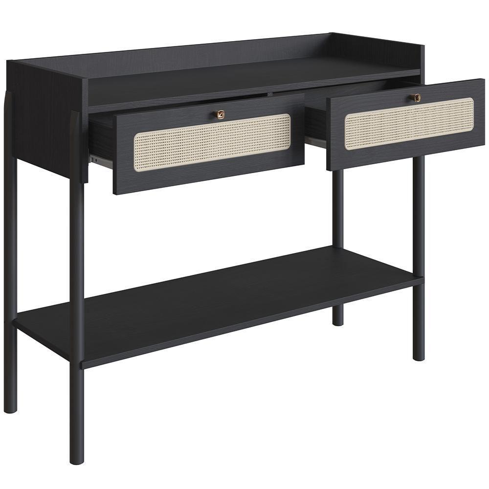 Aparador Para Sala De Estar 2 Gavetas Pés Madeira Moss A03 Nero Preto - 3