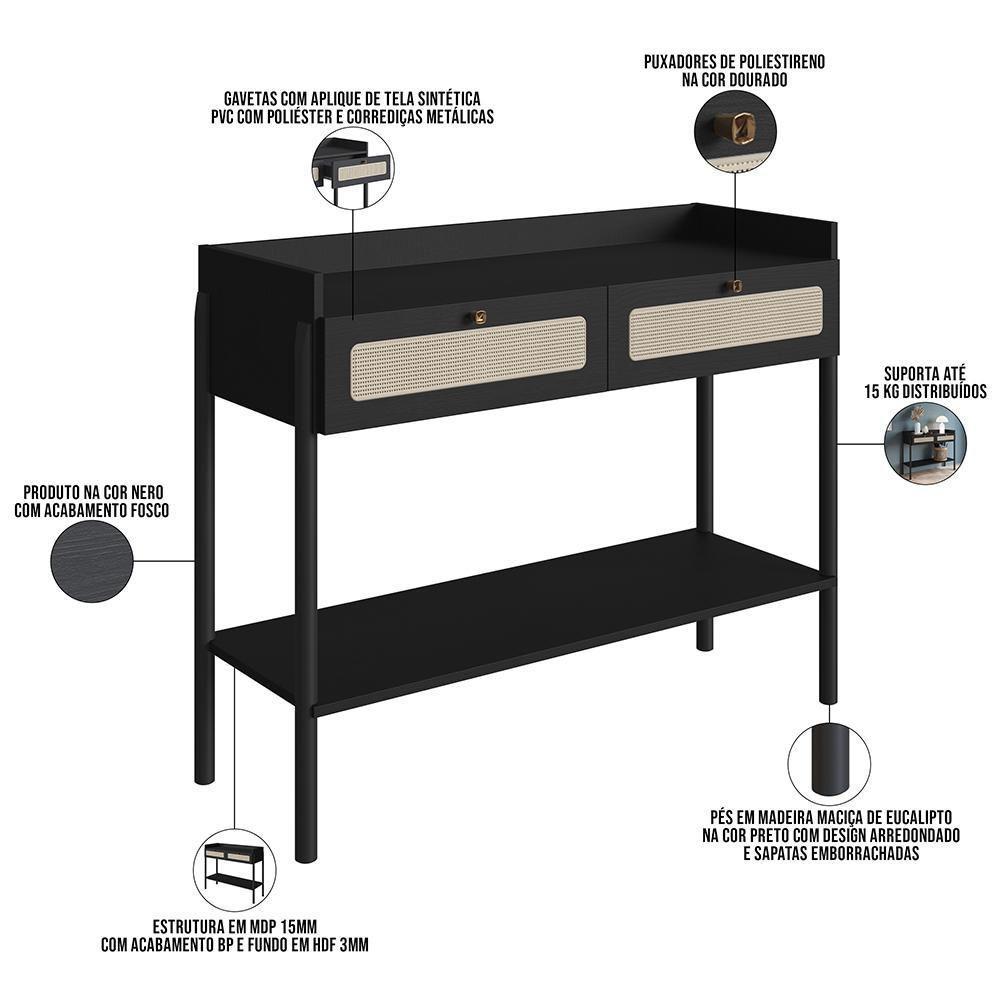 Aparador Para Sala De Estar 2 Gavetas Pés Madeira Moss A03 Nero Preto - 4