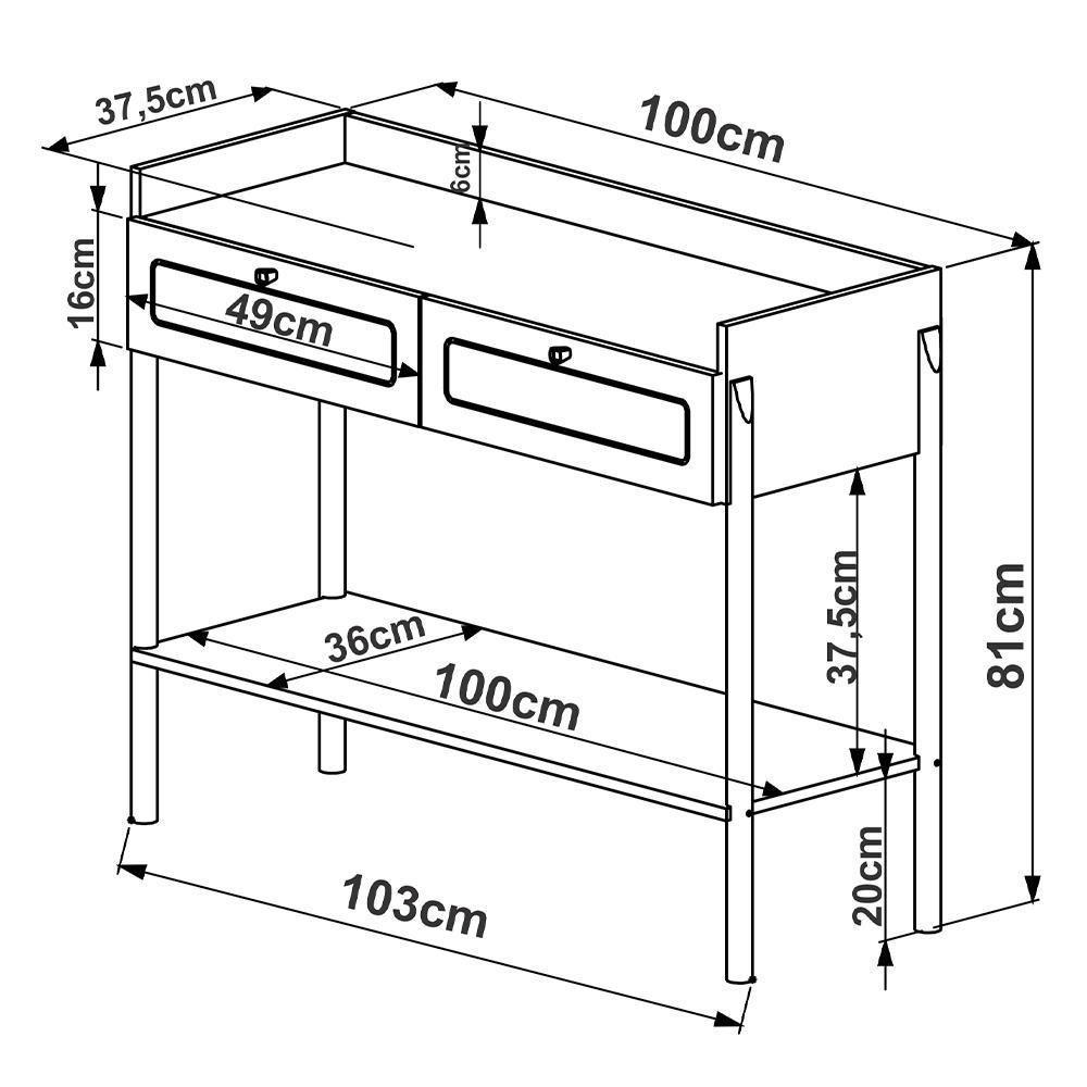 Aparador Para Sala De Estar 2 Gavetas Pés Madeira Moss A03 Nero Preto - 6