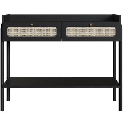 Aparador Para Sala De Estar 2 Gavetas Pés Madeira Moss A03 Nero Preto