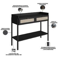 Aparador Para Sala De Estar 2 Gavetas Pés Madeira Moss A03 Nero Preto