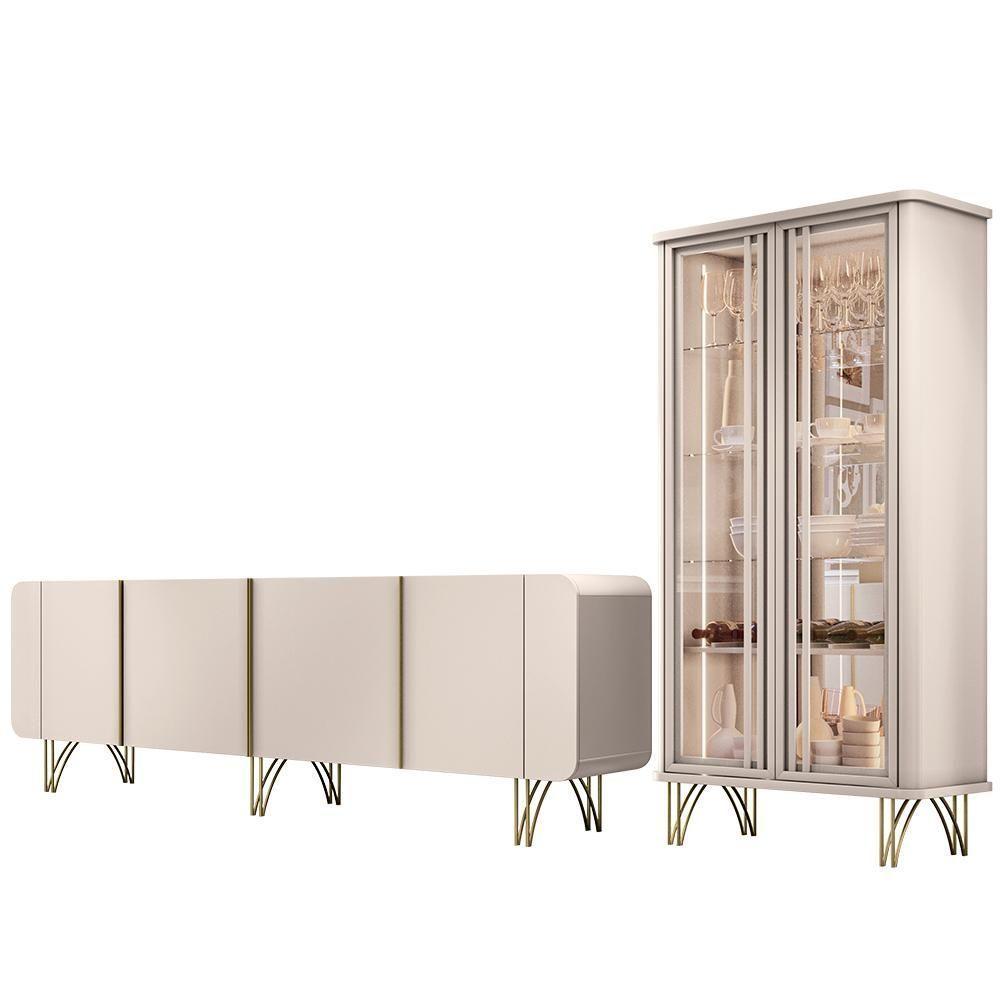 Kit Aparador Buffet Bar Living Santiago Com Cristaleira Adega Síria B01 Off White - 1