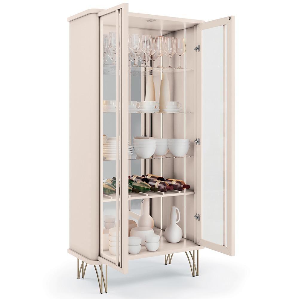 Kit Aparador Buffet Bar Living Santiago Com Cristaleira Adega Síria B01 Off White - 7