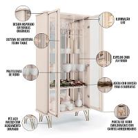 Kit Aparador Buffet Bar Living Santiago Com Cristaleira Adega Síria B01 Off White - 8