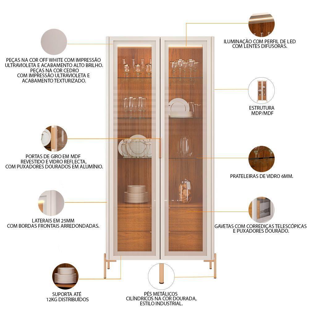 Kit Aparador Buffet Lia Com Cristaleira Tarsila Orgânico D05 Off White Freijó - 8