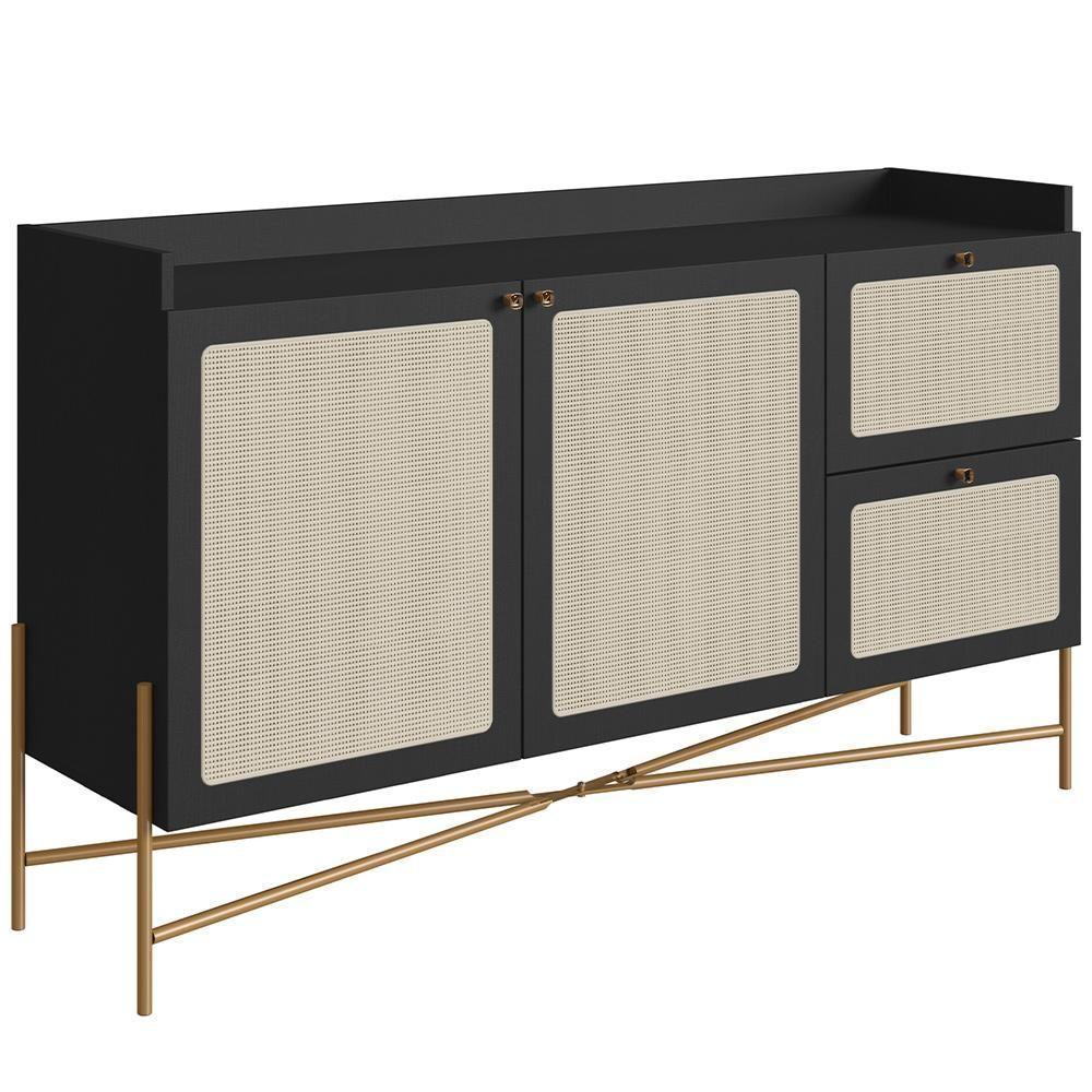 Aparador Buffet Para Sala De Jantar 139cm Industrial Indy A03 Nero Dourado - 1
