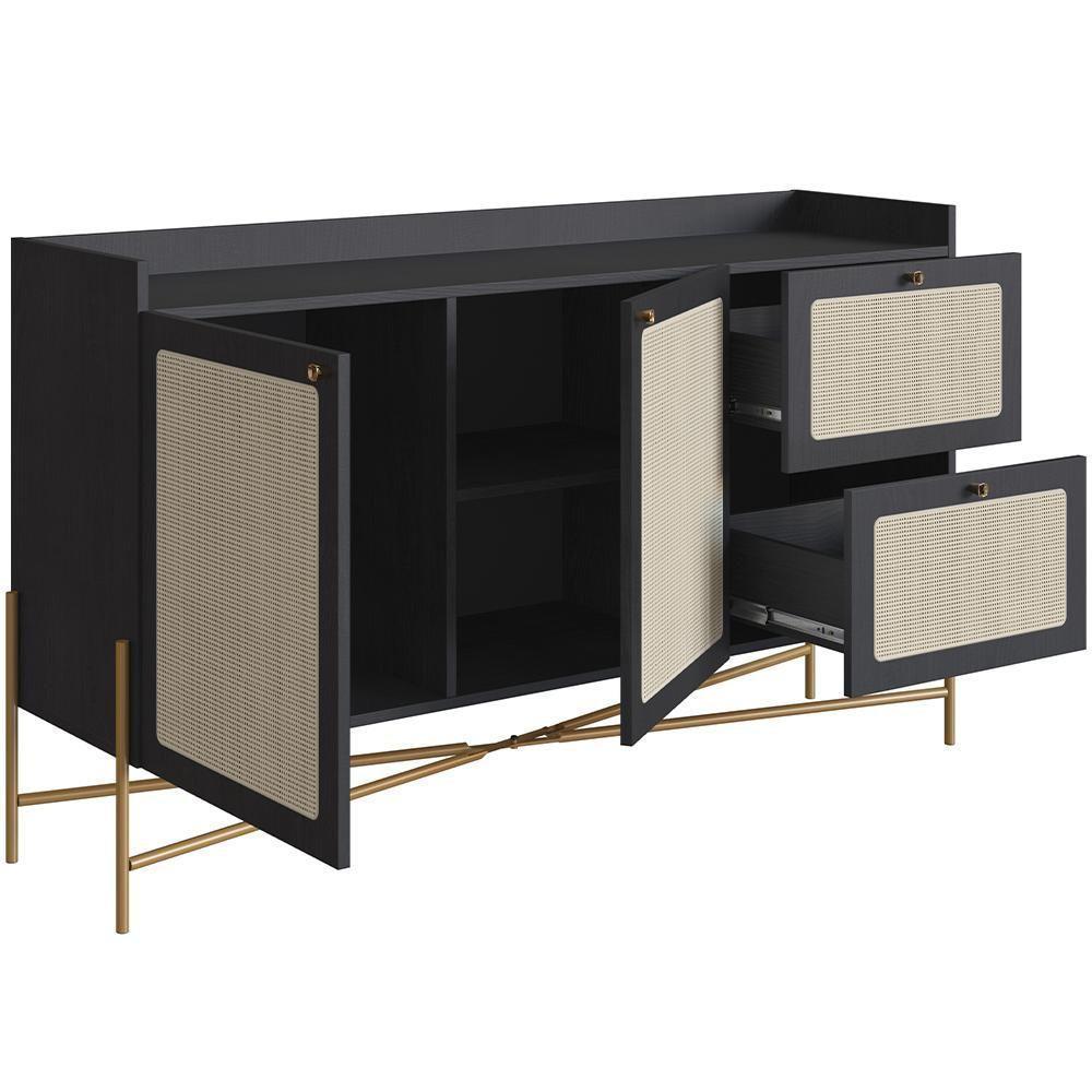 Aparador Buffet Para Sala De Jantar 139cm Industrial Indy A03 Nero Dourado - 2