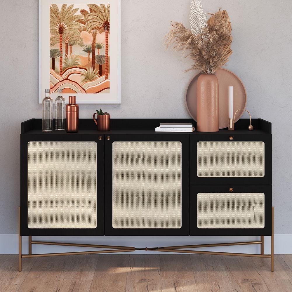 Aparador Buffet Para Sala De Jantar 139cm Industrial Indy A03 Nero Dourado - 5