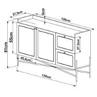 Aparador Buffet Para Sala De Jantar 139cm Industrial Indy A03 Nero Dourado - 3