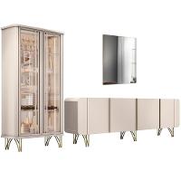 Kit Aparador Buffet Bar Living Santiago Cristaleira Adega Síria E Espelho Ibiza B01 Off White - 1