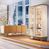 Kit Aparador Buffet Living Santiago Cristaleira Adega Síria E Espelho Ibiza B01 Cinamomo Off - 3