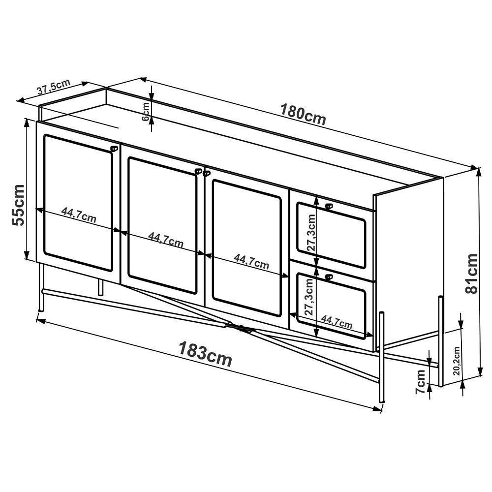 Aparador Buffet Para Sala De Jantar 183cm Industrial Indy A03 Hanover Dourado - 5
