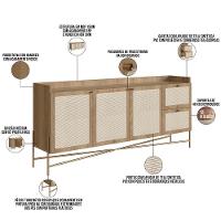 Aparador Buffet Para Sala De Jantar 183cm Industrial Indy A03 Hanover Dourado