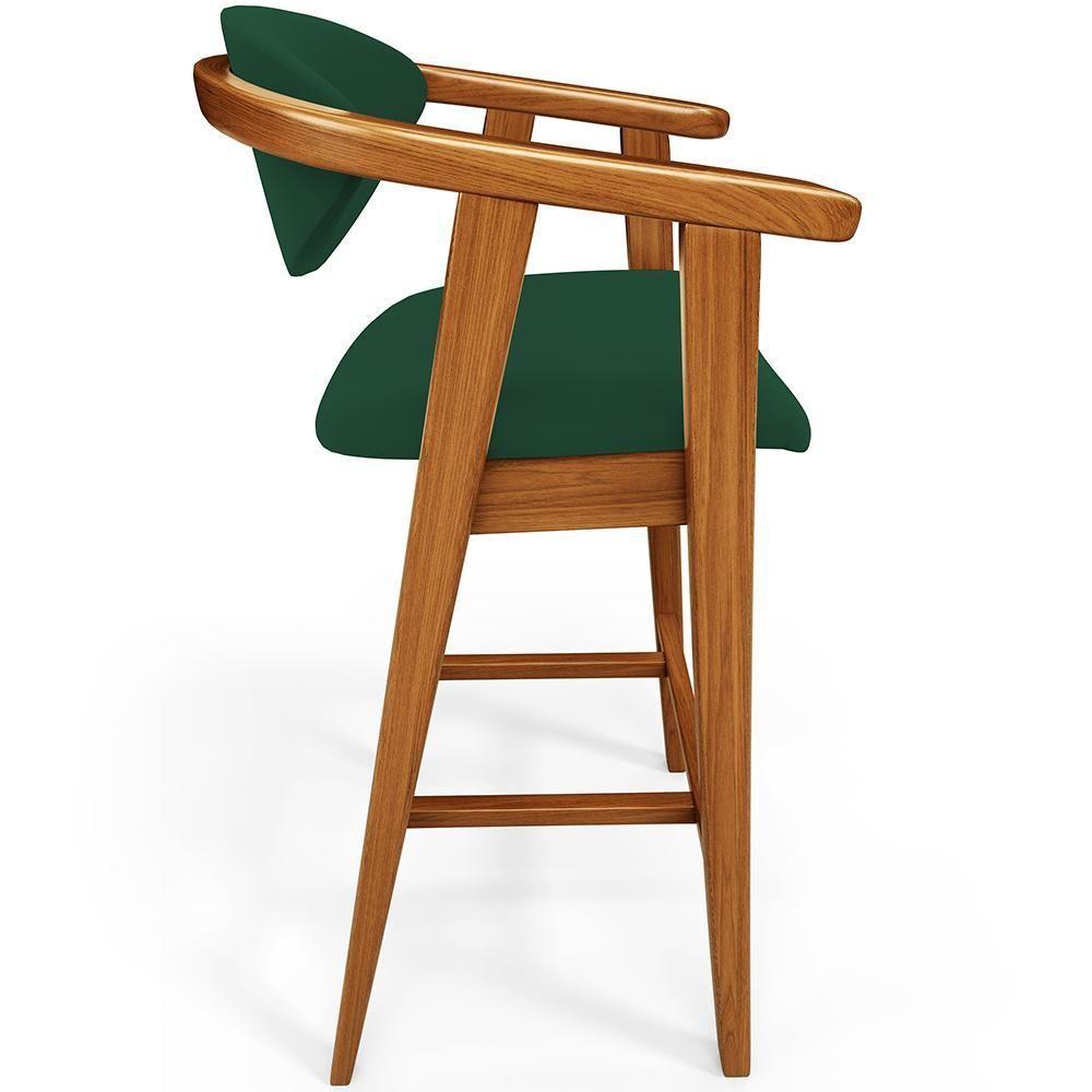 Banqueta Alta Para Cozinha Bancada Bar Sala De Jantar Fixa Cecília L02 Suede Verde Musgo - 4