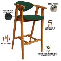 Banqueta Alta Para Cozinha Bancada Bar Sala De Jantar Fixa Cecília L02 Suede Verde Musgo - 5