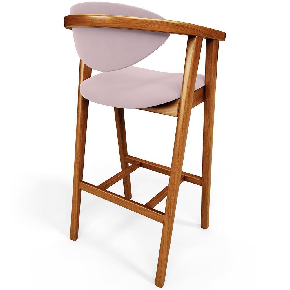 Banqueta Alta Para Cozinha Bancada Bar Sala De Jantar Fixa Cecília L02 Suede Rosê - 5