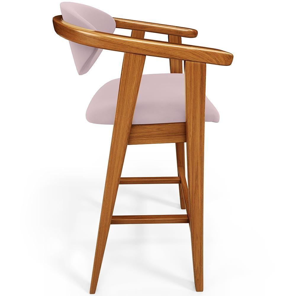 Banqueta Alta Para Cozinha Bancada Bar Sala De Jantar Fixa Cecília L02 Suede Rosê - 6