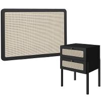 Cabeceira Solteiro 90cm E 1 Mesa Lateral 2 Gavetas Madeira Moss A03 Nero Preto - 1