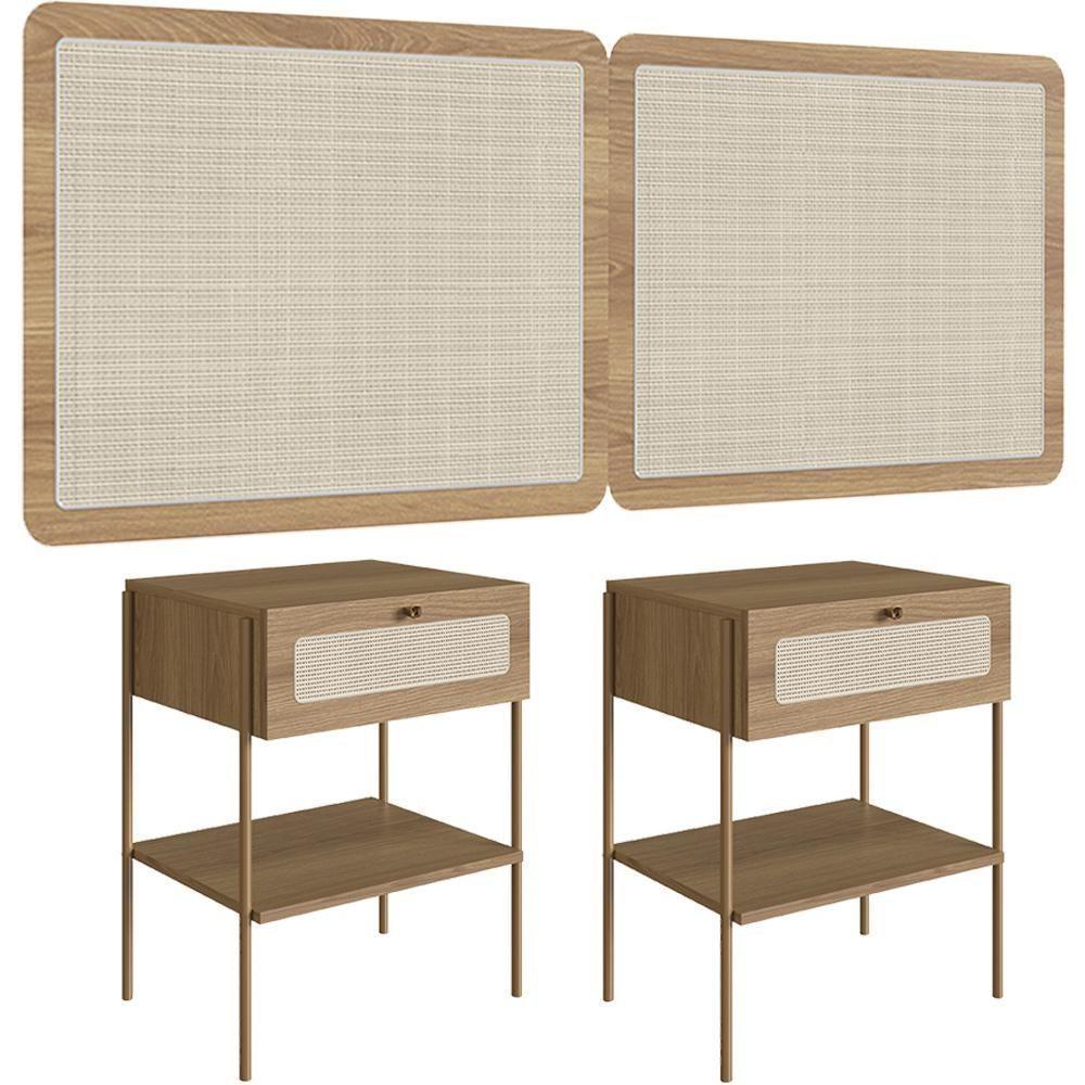 Cabeceira Casal Queen 160cm E 2 Mesas Laterais 1 Gaveta Industrial Indy A03 Hanover - 1