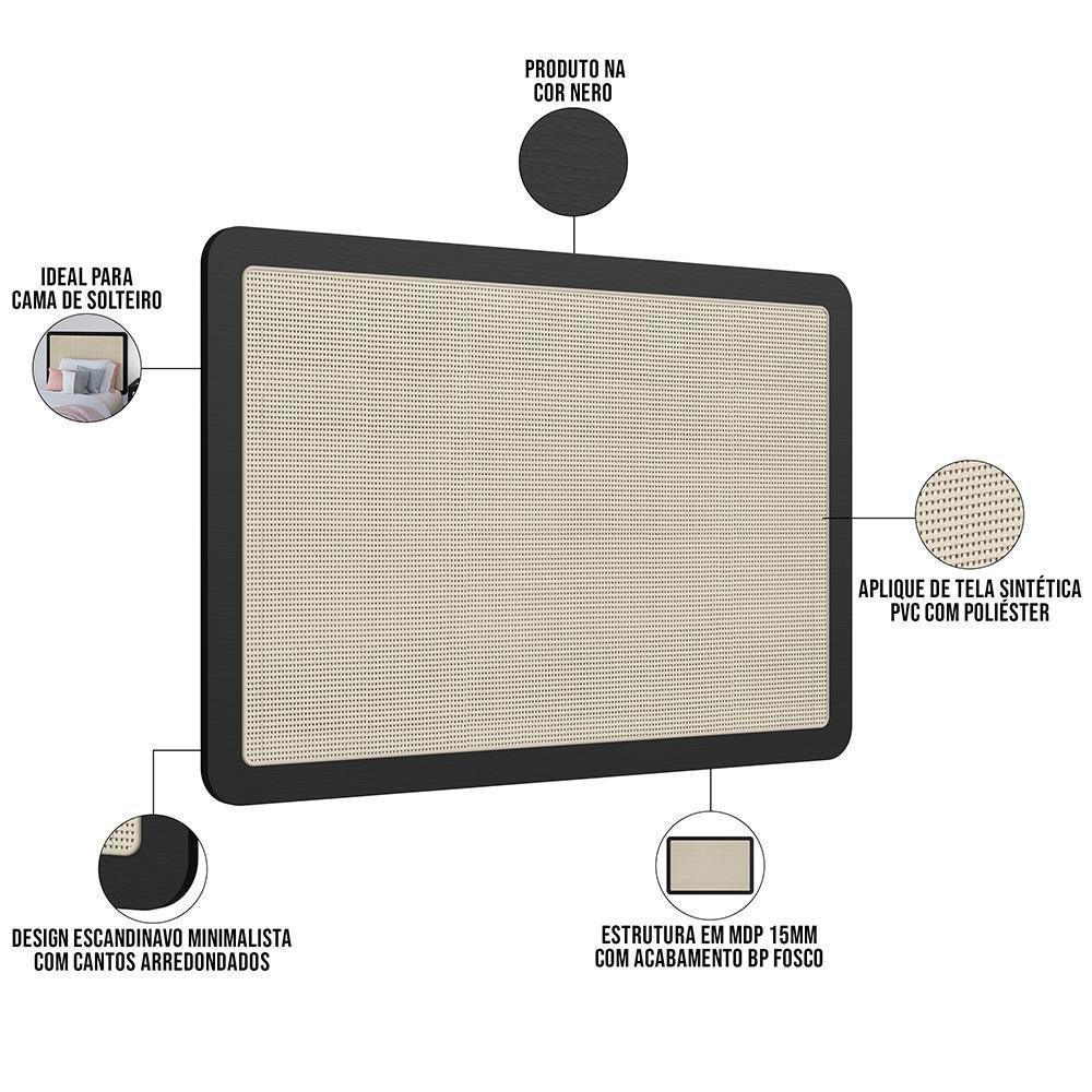 Cabeceira Cama Box Solteiro Painel Com Telinha 90cm Moss A03 Nero - 3