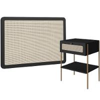 Cabeceira Solteiro 90cm E 1 Mesa Lateral 1 Gaveta Industrial Indy A03 Nero - 1