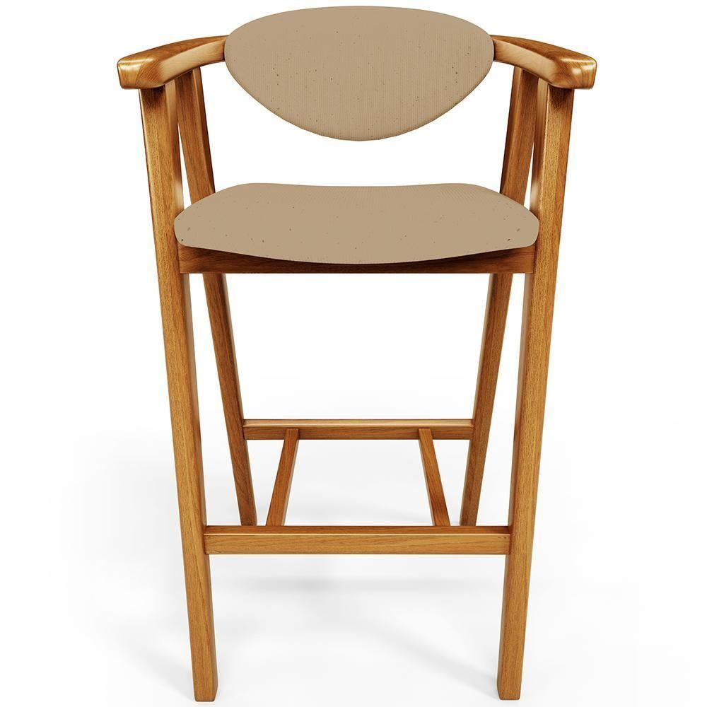 Banqueta Alta Para Cozinha Bancada Bar Sala De Jantar Fixa Cecília L02 Linho Bege Escuro - 1